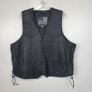 USA Bikers Dream Apparel Men's Black Leather Snap Front Motorcycle Vest Size 48